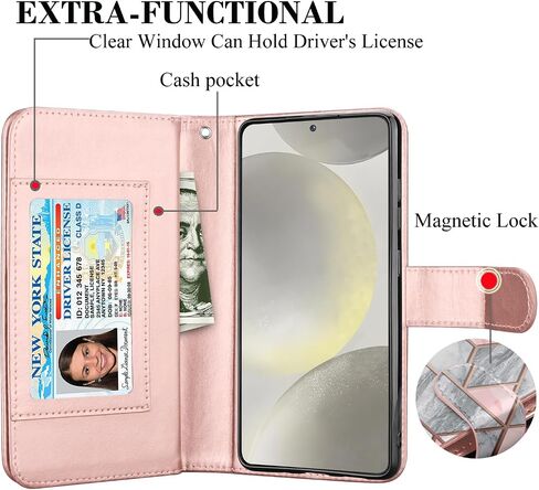 Takfox Wallet Case for Samsung Galaxy S24 Plus, Galaxy S24 Plus Case, PU Leather Credit Card Holder Phone Case [9 Card Slots] Folio Flip Detachable Magnetic Cover Kickstand & Carrying Strap-Rose Gold in Saudi Arabia