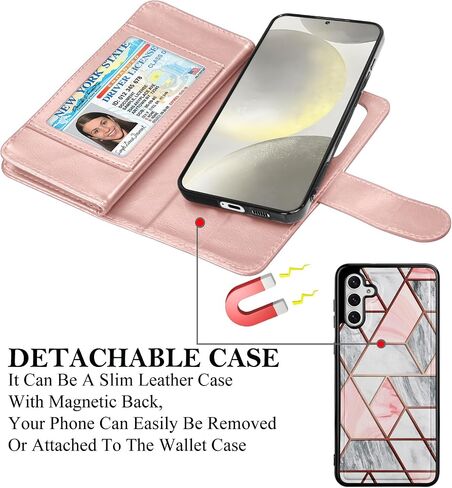 Takfox Wallet Case for Samsung Galaxy S24 Plus, Galaxy S24 Plus Case, PU Leather Credit Card Holder Phone Case [9 Card Slots] Folio Flip Detachable Magnetic Cover Kickstand & Carrying Strap-Rose Gold in Saudi Arabia