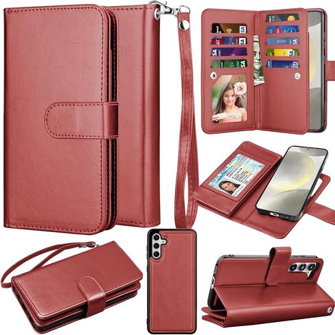 Takfox Wallet Case for Samsung Galaxy S24 Plus, Galaxy S24 Plus Case, PU Leather Credit Card Holder Phone Case [9 Card Slots] Folio Flip Detachable Magnetic Cover Kickstand & Carrying Strap-Rose Gold in Saudi Arabia
