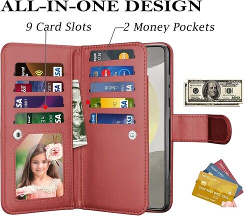 Takfox Wallet Case for Samsung Galaxy S24 Plus, Galaxy S24 Plus Case, PU Leather Credit Card Holder Phone Case [9 Card Slots] Folio Flip Detachable Magnetic Cover Kickstand & Carrying Strap-Rose Gold in Saudi Arabia