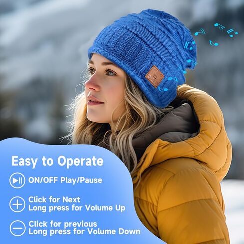 Bluetooth Beanie Hat for Men Women Warm Soft Bluetooth Beanie with Built-in Mic Stereo Speaker Headphones (Blue) in Kuwait