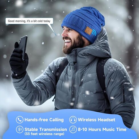 Bluetooth Beanie Hat for Men Women Warm Soft Bluetooth Beanie with Built-in Mic Stereo Speaker Headphones (Blue) in Kuwait