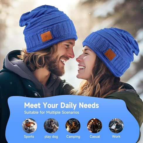 Bluetooth Beanie Hat for Men Women Warm Soft Bluetooth Beanie with Built-in Mic Stereo Speaker Headphones (Blue) in Kuwait