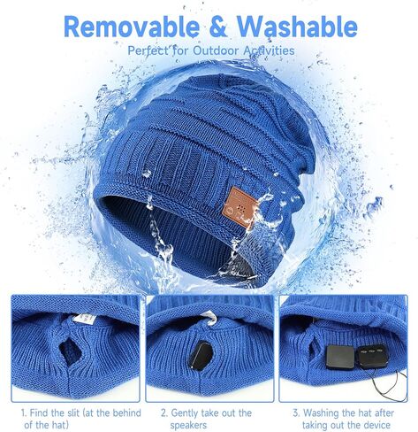 Bluetooth Beanie Hat for Men Women Warm Soft Bluetooth Beanie with Built-in Mic Stereo Speaker Headphones (Blue) in Kuwait