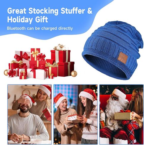Bluetooth Beanie Hat for Men Women Warm Soft Bluetooth Beanie with Built-in Mic Stereo Speaker Headphones (Blue) in Kuwait