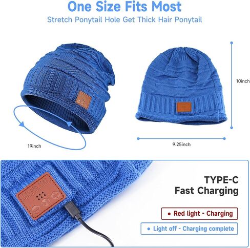 Bluetooth Beanie Hat for Men Women Warm Soft Bluetooth Beanie with Built-in Mic Stereo Speaker Headphones (Blue) in Kuwait