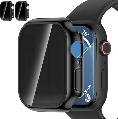 [2 Pack] YMHML Privacy Case for Apple Watch Series 9 Screen Protector 45mm, Anti Spy Tempered Glass Film Hard PC Bumper Anti-Peeping Full Protective Cover for iWatch 9/8/7 45mm Accessories, Black in Saudi Arabia