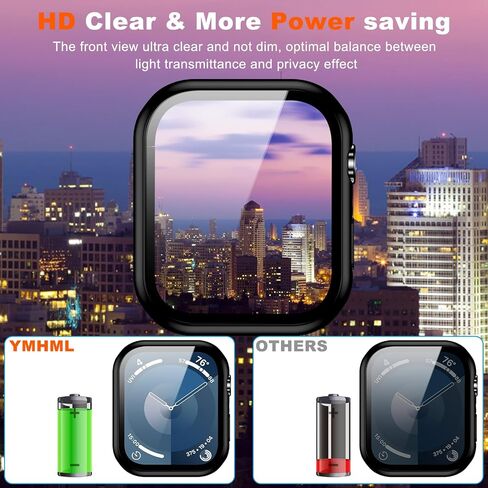[2 Pack] YMHML Privacy Case for Apple Watch Series 9 Screen Protector 45mm, Anti Spy Tempered Glass Film Hard PC Bumper Anti-Peeping Full Protective Cover for iWatch 9/8/7 45mm Accessories, Black in Saudi Arabia