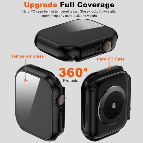 [2 Pack] YMHML Privacy Case for Apple Watch Series 9 Screen Protector 45mm, Anti Spy Tempered Glass Film Hard PC Bumper Anti-Peeping Full Protective Cover for iWatch 9/8/7 45mm Accessories, Black in Saudi Arabia