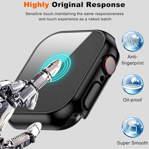 [2 Pack] YMHML Privacy Case for Apple Watch Series 9 Screen Protector 45mm, Anti Spy Tempered Glass Film Hard PC Bumper Anti-Peeping Full Protective Cover for iWatch 9/8/7 45mm Accessories, Black in Saudi Arabia