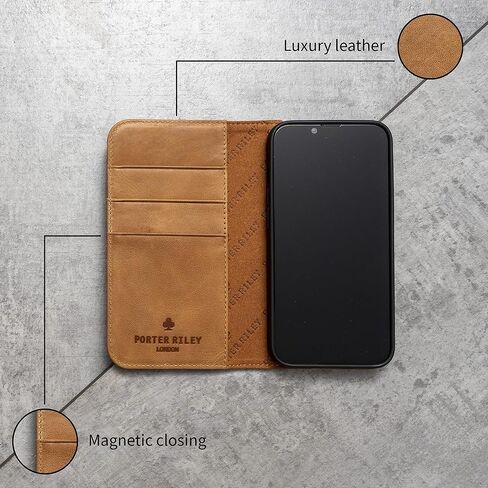 Porter Riley - Leather Case for iPhone 12 / iPhone 12 Pro (6.1"). Premium Genuine Leather Stand/Cover/Wallet/Flip Case (Tan) in Saudi Arabia