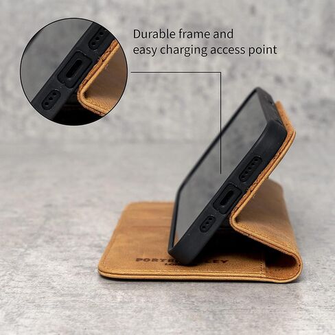 Porter Riley - Leather Case for iPhone 12 / iPhone 12 Pro (6.1"). Premium Genuine Leather Stand/Cover/Wallet/Flip Case (Tan) in Saudi Arabia