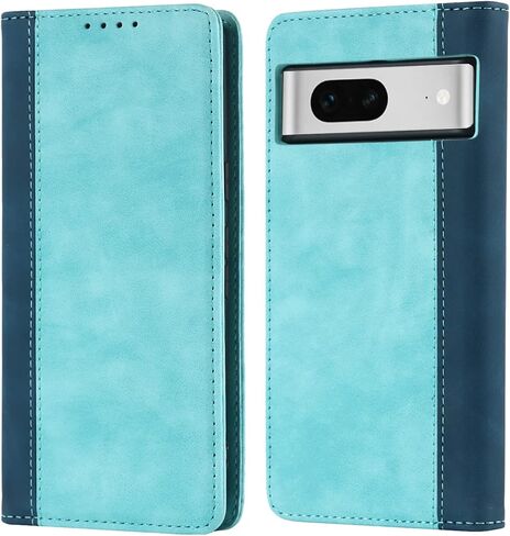 Ｈａｖａｙａ for Google Pixel 7 Case Wallet with Card Holder,for Pixel 7 Phone case for Women,for Google 7 flip Cover with Credit Card Slots - Light Blue and Dark Blue in Kuwait