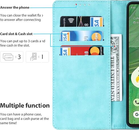Ｈａｖａｙａ for Google Pixel 7 Case Wallet with Card Holder,for Pixel 7 Phone case for Women,for Google 7 flip Cover with Credit Card Slots - Light Blue and Dark Blue in Kuwait