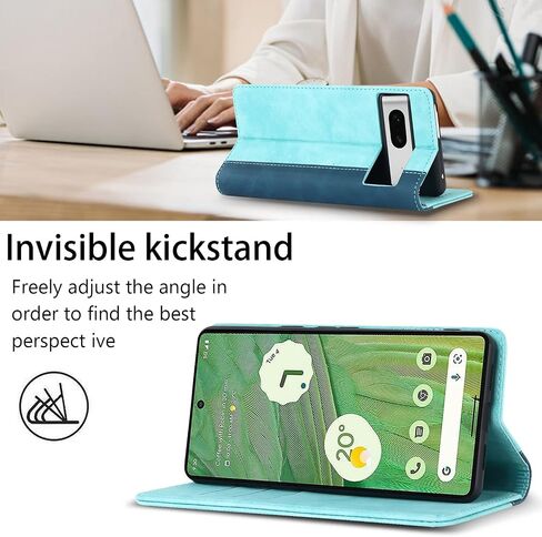 Ｈａｖａｙａ for Google Pixel 7 Case Wallet with Card Holder,for Pixel 7 Phone case for Women,for Google 7 flip Cover with Credit Card Slots - Light Blue and Dark Blue in Kuwait