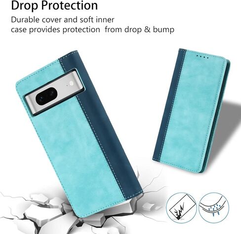 Ｈａｖａｙａ for Google Pixel 7 Case Wallet with Card Holder,for Pixel 7 Phone case for Women,for Google 7 flip Cover with Credit Card Slots - Light Blue and Dark Blue in Kuwait