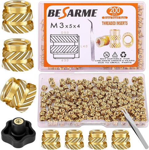 200 Pcs M4 Threaded Inserts M4 Heat Set Insert Brass Threaded Inserts for Plastic Metric Knurled Nuts Assortment Kit for 3D Printing Components（M4*6 * 6） in Saudi Arabia