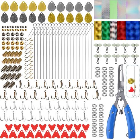 Fishing Lure Making Kit Spinners, 140PCS DIY Spinnerbait Kit Fish Spoon Rig Shaft Spinner Blade Clevis Treble Hooks Fishing Gear in Kuwait