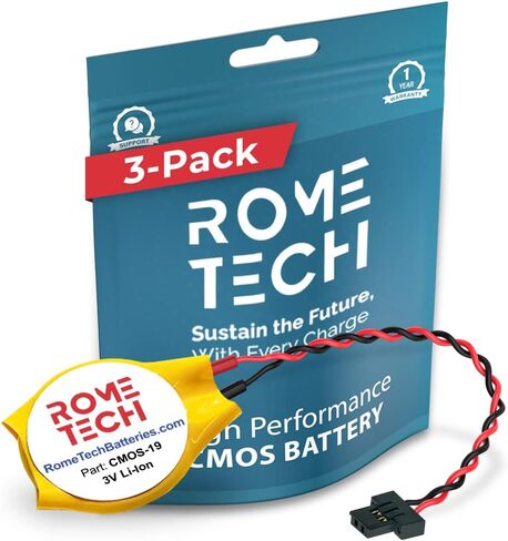 بطارية Rome Tech CR1220W CMOS لـ Medion Akoya P2212T S2218 MD99595 - بطارية احتياطية للكمبيوتر المحمول BIOS RTC 3V CR 1220 مع موصل FI لكابل سلكين (عبوة واحدة) in Saudi Arabia