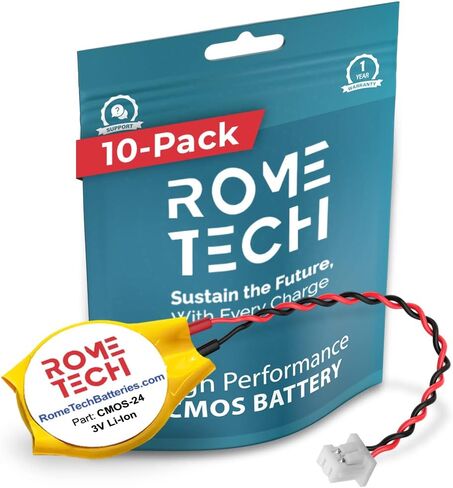 بطارية Rome Tech CR1220W CMOS لـ Medion Akoya P2212T S2218 MD99595 - بطارية احتياطية للكمبيوتر المحمول BIOS RTC 3V CR 1220 مع موصل FI لكابل سلكين (عبوة واحدة) in Saudi Arabia