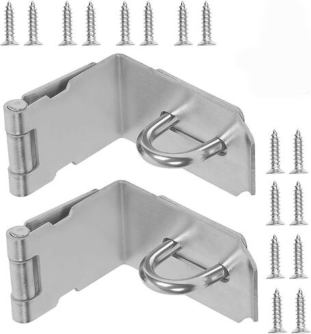 2 PCS 4 Inch 90 Degree Padlock Hasp, KINJOEK Stainless Steel Security Door Clasp Hasp Lock Latch, 2mm Extra Thick Door Gate Bolt Lock with 16 Mounting Screws in Kuwait