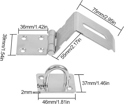 2 PCS 4 Inch 90 Degree Padlock Hasp, KINJOEK Stainless Steel Security Door Clasp Hasp Lock Latch, 2mm Extra Thick Door Gate Bolt Lock with 16 Mounting Screws in Kuwait