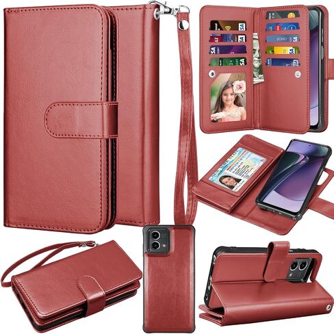 Takfox Wallet Case for Motorola Moto G Stylus 2023 5G, for Moto G Stylus 2023 Case, PU Leather Credit Card Holder Slots Case Folio Flip Detachable Magnetic Cover Kickstand & Carrying Strap, Wine Red in Saudi Arabia