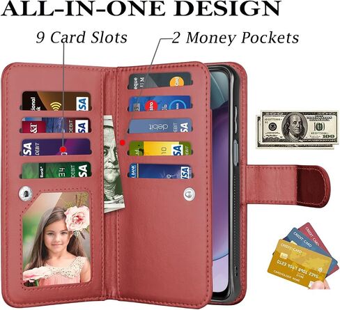 Takfox Wallet Case for Motorola Moto G Stylus 2023 5G, for Moto G Stylus 2023 Case, PU Leather Credit Card Holder Slots Case Folio Flip Detachable Magnetic Cover Kickstand & Carrying Strap, Wine Red in Saudi Arabia
