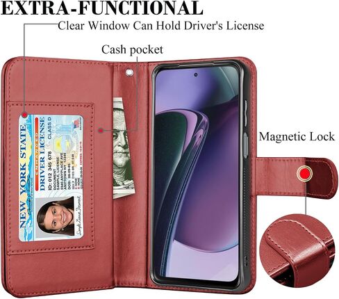 Takfox Wallet Case for Motorola Moto G Stylus 2023 5G, for Moto G Stylus 2023 Case, PU Leather Credit Card Holder Slots Case Folio Flip Detachable Magnetic Cover Kickstand & Carrying Strap, Wine Red in Saudi Arabia