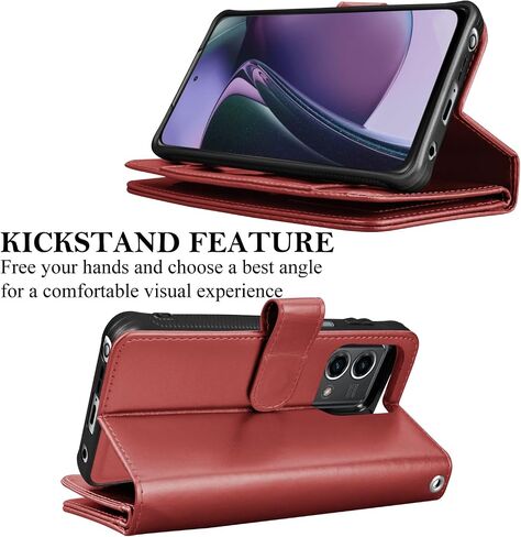 Takfox Wallet Case for Motorola Moto G Stylus 2023 5G, for Moto G Stylus 2023 Case, PU Leather Credit Card Holder Slots Case Folio Flip Detachable Magnetic Cover Kickstand & Carrying Strap, Wine Red in Saudi Arabia