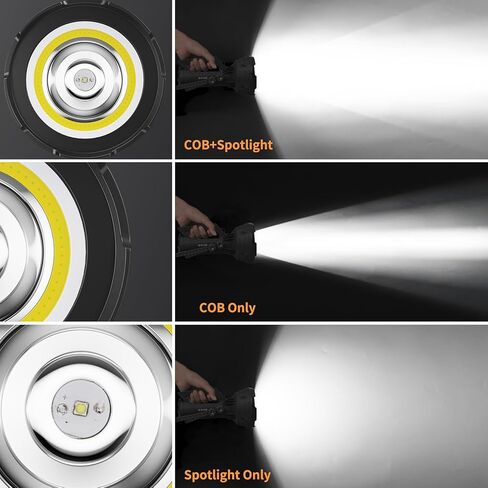 BUYSIGHT مصباح يدوي قابل لإعادة الشحن 1000,000 لومن COB LED كشاف كشاف IP67 مقاوم للماء 15000 مللي أمبير في الساعة طويل الأمد ومصباح كشاف محمول لمسافة طويلة ومقاوم للصدمات مع حامل قابل للطي وعدسة حمراء in Kuwait