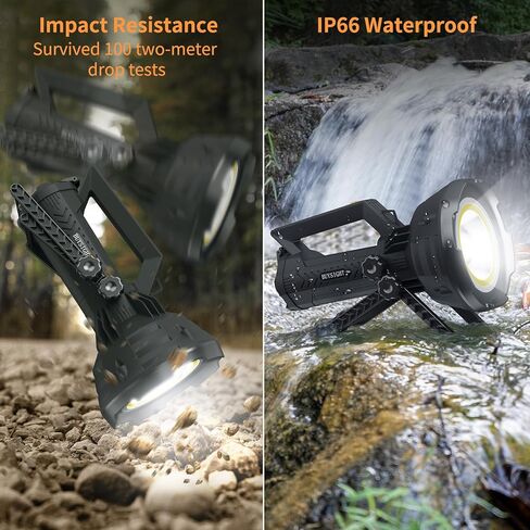 BUYSIGHT مصباح يدوي قابل لإعادة الشحن 1000,000 لومن COB LED كشاف كشاف IP67 مقاوم للماء 15000 مللي أمبير في الساعة طويل الأمد ومصباح كشاف محمول لمسافة طويلة ومقاوم للصدمات مع حامل قابل للطي وعدسة حمراء in Kuwait