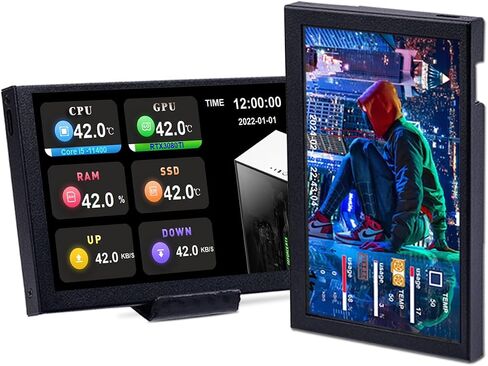 5" LCD IPS Computer Temp Monitor w/DIY Dynamic Theme Supported, Pc Temperature Display Sensor Panel for PC Computer Case, Type-C USB Mini Secondary Screen CPU RAM HDD Data Monitor (White) in Saudi Arabia