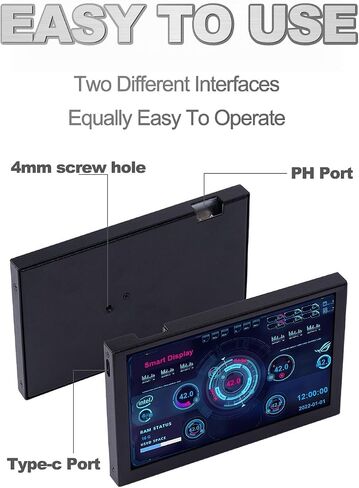 5" LCD IPS Computer Temp Monitor w/DIY Dynamic Theme Supported, Pc Temperature Display Sensor Panel for PC Computer Case, Type-C USB Mini Secondary Screen CPU RAM HDD Data Monitor (White) in Saudi Arabia