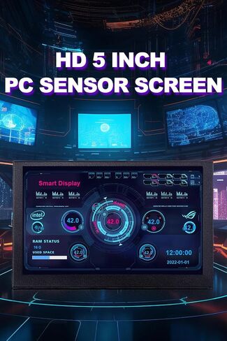 5" LCD IPS Computer Temp Monitor w/DIY Dynamic Theme Supported, Pc Temperature Display Sensor Panel for PC Computer Case, Type-C USB Mini Secondary Screen CPU RAM HDD Data Monitor (White) in Saudi Arabia