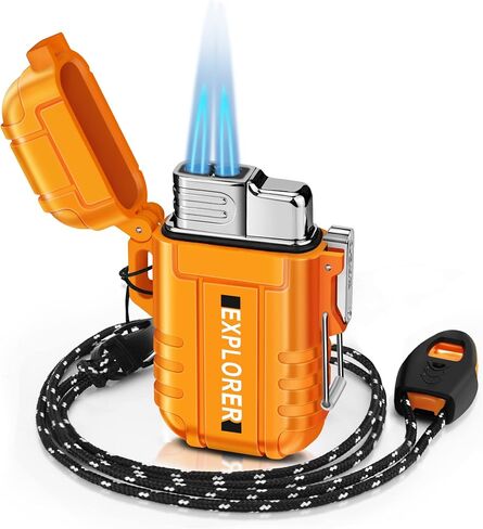 SAMNIU Torch Lighter, Double Jet Flame, Waterproof, Windproof, Refillable Butane Gas Lighters for Survival, Camping, Hiking, Grill in Kuwait