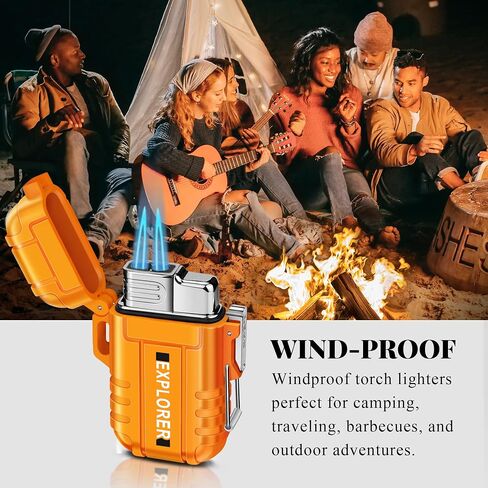 SAMNIU Torch Lighter, Double Jet Flame, Waterproof, Windproof, Refillable Butane Gas Lighters for Survival, Camping, Hiking, Grill in Kuwait