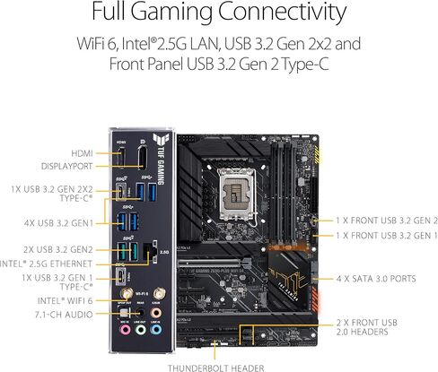 ASUS TUF Gaming Z690-Plus WiFi LGA 1700 (Intel 12th Gen) ATX Gaming Motherboard (PCIe 5.0، DDR5، 4xNVMe SSD، 14+2 مرحلتي الطاقة، واي فاي 6، 2.5GB LAN، USB 3.2 Gen 2 USB-C Port، Thunderbolt 4) in Kuwait