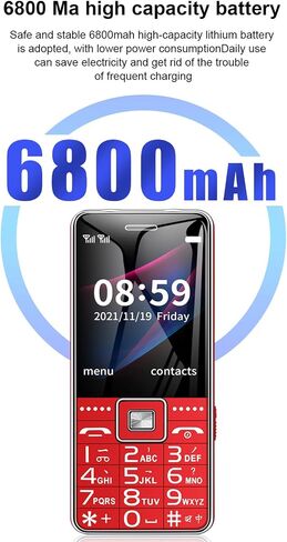 Hilitand G600 Unlocked Mobile Phone for Senior Big Cell Phone 2G, 6800mAh, SOS , Flashlight, Dual SIM, Voice, 2.4" Screen for Older People(Red) in Saudi Arabia