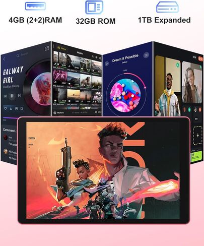 BAKEN 10 Inch Tablet, Android 12 Tablets, 4(2+2) GB RAM, 32GB ROM, 1280x800 IPS HD Touchscreen, Quad Core Processor, GMS, WiFi 6, 6000mAh Battery, Bluetooth Tablet PC, Dual Camera, Games(Pink) in Saudi Arabia