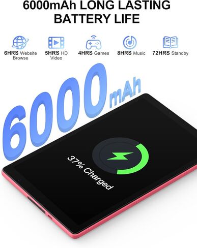 BAKEN 10 Inch Tablet, Android 12 Tablets, 4(2+2) GB RAM, 32GB ROM, 1280x800 IPS HD Touchscreen, Quad Core Processor, GMS, WiFi 6, 6000mAh Battery, Bluetooth Tablet PC, Dual Camera, Games(Pink) in Saudi Arabia