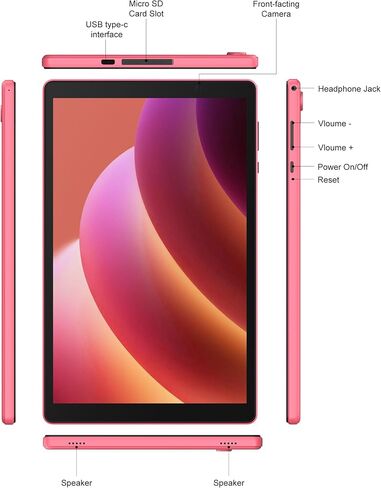 BAKEN 10 Inch Tablet, Android 12 Tablets, 4(2+2) GB RAM, 32GB ROM, 1280x800 IPS HD Touchscreen, Quad Core Processor, GMS, WiFi 6, 6000mAh Battery, Bluetooth Tablet PC, Dual Camera, Games(Pink) in Saudi Arabia