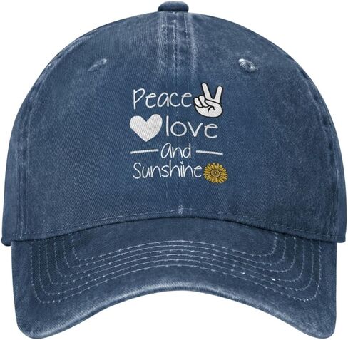 Sunflower Peace and Love Distressed Adjustable Washed Denim Mens Dad Trucker Hat Baseball Ball Cap for Men in Kuwait