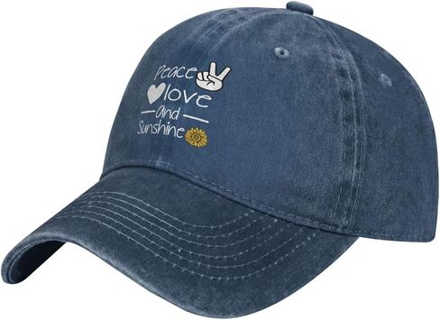Sunflower Peace and Love Distressed Adjustable Washed Denim Mens Dad Trucker Hat Baseball Ball Cap for Men in Kuwait