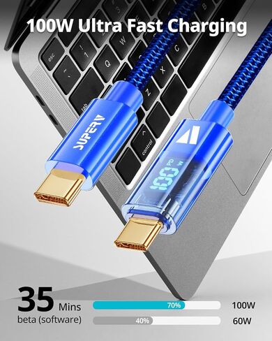 SUPERV Smart LED Nylon Braided Sync Charge USB C to USB C Data 3.3ft/100cm White Cable in Saudi Arabia