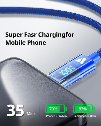 SUPERV Smart LED Nylon Braided Sync Charge USB C to USB C Data 3.3ft/100cm White Cable in Saudi Arabia