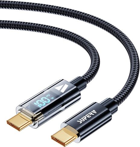 كابل شحن مزامنة مجدول نايلون LED ذكي من SUPERV من USB C إلى USB C بيانات 3.3 قدم/100 سم أبيض in Kuwait