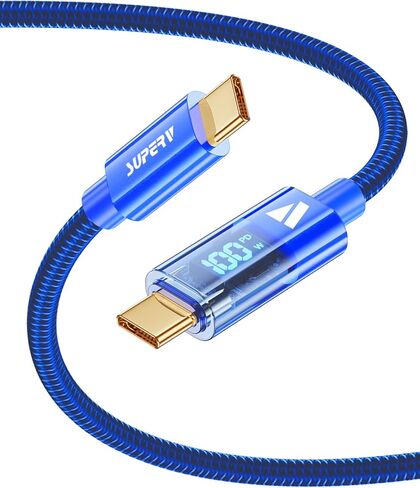 SUPERV Smart LED Nylon Braided Sync Charge USB C to USB C Data 3.3ft/100cm White Cable in Saudi Arabia