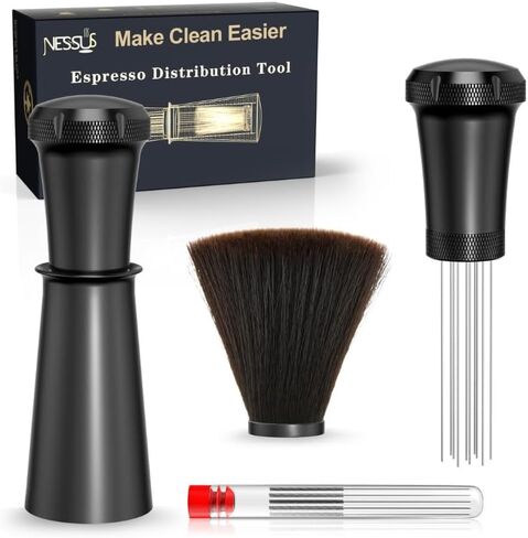 WDT Espresso Stirrer, Espresso Distribution Tool with Self Cleaning Brush, 10 x 0.35mm WDT Needles and Extra 10 Needles for Espresso Distributor, Aluminum Handle with Stand for Barista in Saudi Arabia