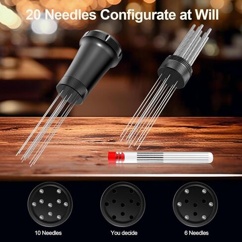 WDT Espresso Stirrer, Espresso Distribution Tool with Self Cleaning Brush, 10 x 0.35mm WDT Needles and Extra 10 Needles for Espresso Distributor, Aluminum Handle with Stand for Barista in Saudi Arabia